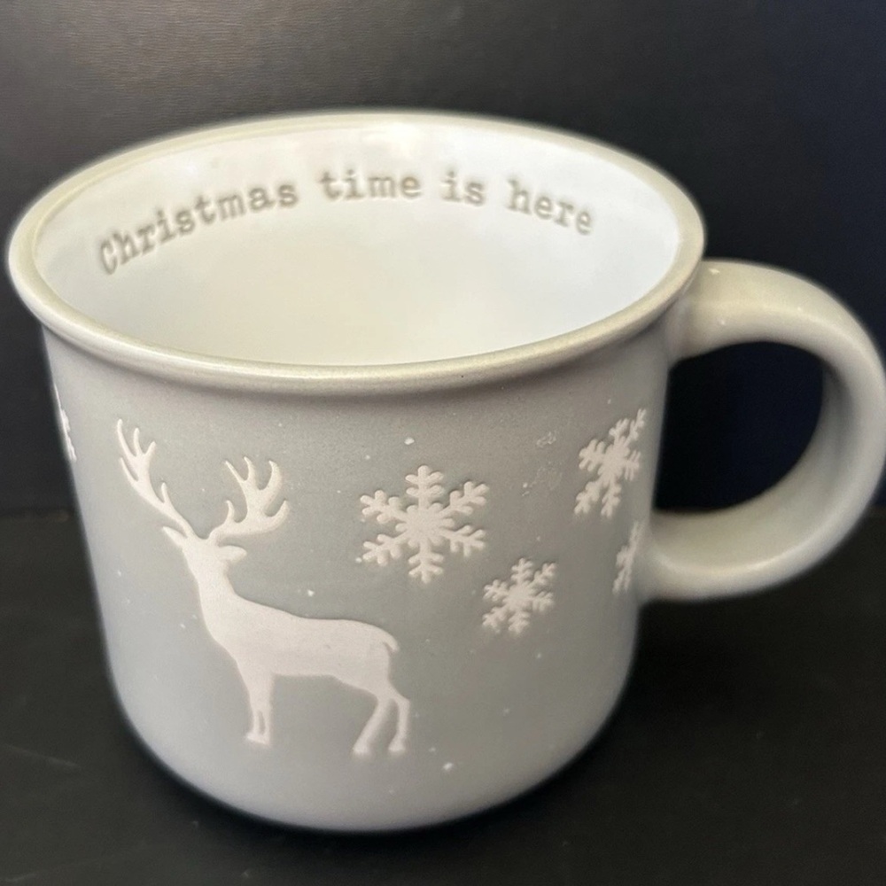 Peppermint and Pine Coffee Mug Cup Christmas Time Is Here 16oz Deer Light Gray